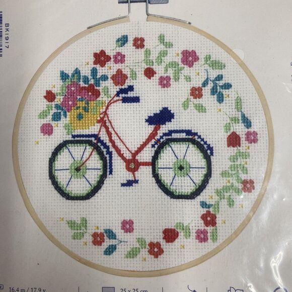 DMC Stitch Kit 6" Diameter Bicycle Counted Cross-Stitch Kit Crafts Whimsical - Picture 3 of 8